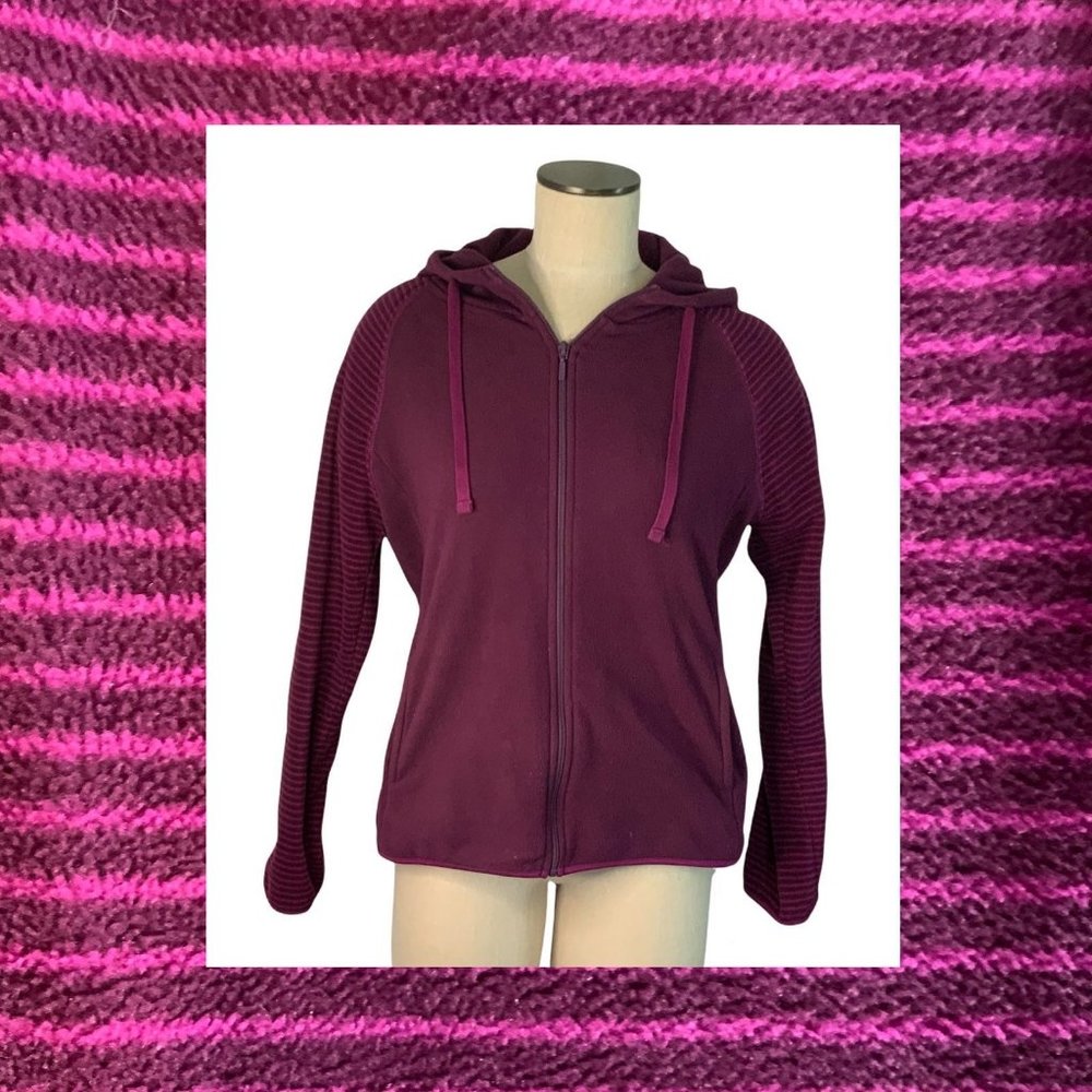 Old Navy Striped Hoodie Purple Pink Burgundy Fleece Pockets Zipper